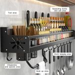 60cm wall-mounted spice rack, no drilling required, with 10 hooks for hanging on the wall, suitable for storing 2 cups of spices - Black