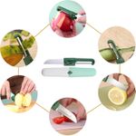 2 in 1 Paring Peeler Knife Multifunctional Stainless Steel Peeler,Creative Fruit and Vegetable Dual-Use Peeler Knife, Outdoor Portable Safety Cover Peeling Fruit Peeler, Kitchen gadgets (White Green)
