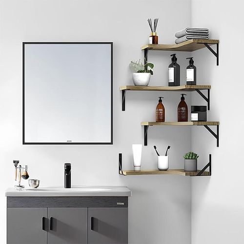 Set of 3 Corner Floating Shelves Wall Mounted for Home Decor, Office, Bedroom, Laundry Room