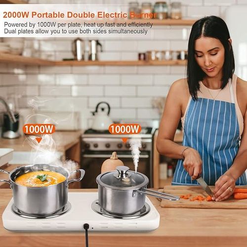 Jx 2000W Portable Electric Double Coil Burner With Dual Control &amp; 5 Level Temperature Control, Easy To Clean, Lightweight Stainless Steel Countertop Stove For Kitchen Dorm Camping