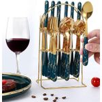 24-piece stainless steel cutlery set - dark green