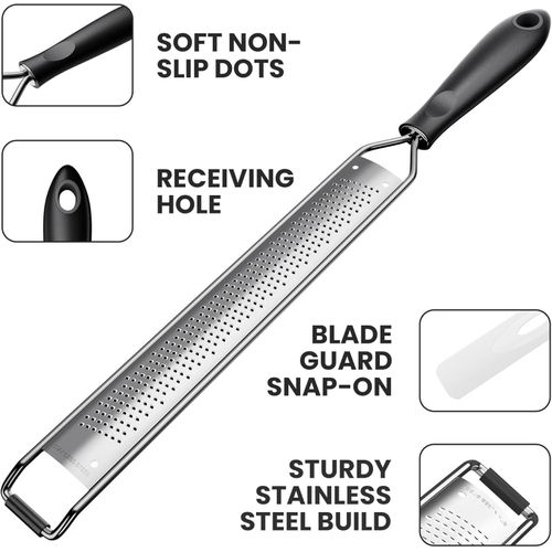 Zester Grater for Lemon Cheese, Pro Citrus &amp; Cheese Zester, Kitchen to Bar Essential with Comfy Black Handle