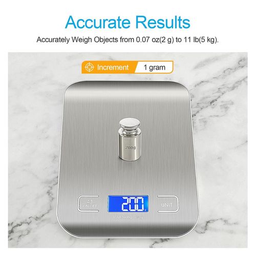 TodyJeyHo Food Kitchen Scale, Digital Grams and Ounces for Weight Loss, Baking, Cooking, Keto and Meal Prep, LCD Display, 304 Stainless Steel