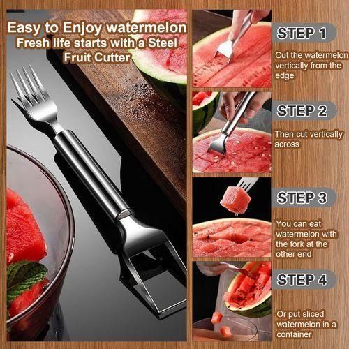Flushrenic Fruit fork,Watermelon spoon,2-in-1 Stainless Steel Fruit Cutter 3 Pcs