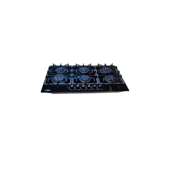 KHAL Hob 6 Gas Burner with 1 Wok Burner, Black Glass 90cm ID-6002