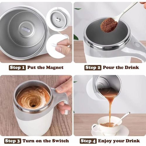380ml Stainless Steel Magnetic Self-Stirring Mug – AAA Battery Powered