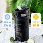600ml 316 Stainless Steel Double Spout Insulated Coffee Mug - Drink/Straw Dual-Use Design, Leak-Proof and Stain-Proof - Black