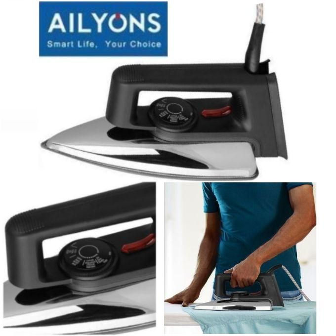 AILYONS High Quality Electric Dry Iron Box 1000W With Titanium Teflon Non-Stick Soloplate // IronBox + FREE 4 Way Power Extension Cable Socket