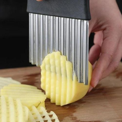 Stainless Steel Potato Chip Slicer Dough Vegetable Fruit Crinkle Wavy Kitchen Knife Cutter Chopper