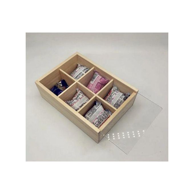 Bamboo Tea Bag Organizer Storage Teabag Organizer With Cover 6 Slot Storage