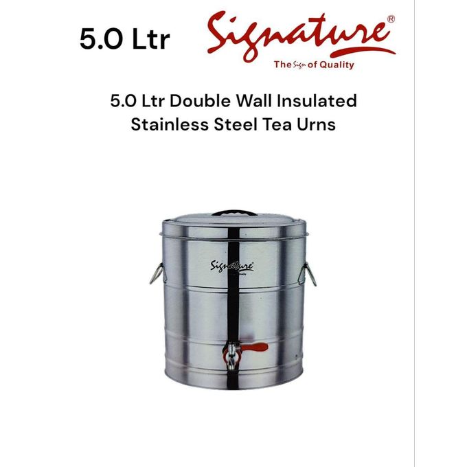 Signature 5Ltr Double Wall Insulated Stainless Steel Tea Urn For Home, Events, Restaurants Use