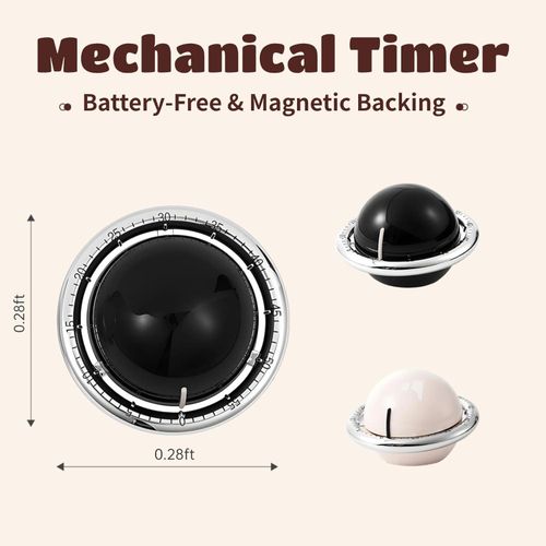 Planet-Shaped Mechanical Timer  No Batteries Needed  59-Minute Countdown  Magnetic Base  Multi-Purpose Kitchen, Study &amp; Classroom Timer (Black)