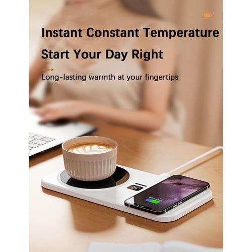 Flushrenic Mug Warmer, 22W Wireless Coffee Cup Heater with Adjustable Settings, Wireless Charging Pad, 3 Temperature Settings, 8-Hour Auto Shut-Off, Power Indicator Light and Wireless Charging Function Coffee/Tea Cup Warmer, Suitable for Home