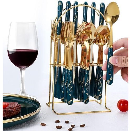 24-piece stainless steel cutlery set - dark green