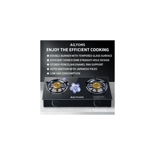AILYONS GS014-4, 2 Burner Glass Top Gas Cooker &amp; Infrared Double Burner, (1YR WRTY)