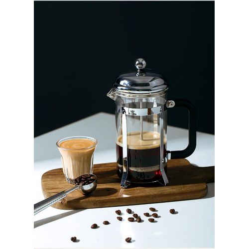 850ml French Press Coffee Maker, High-Heat Borosilicate Glass, Polished Stainless Steel Coffee Press