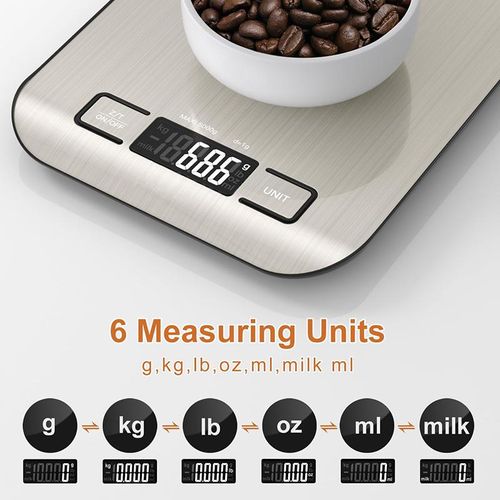 CYFAZA Food Kitchen Scale Stainless Steel 5kg/1g With Tare Function, LCD Display, Battery Operated