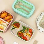 Reusable Lunch Case Food Grade Two Compartments Food Container With Tableware Storage