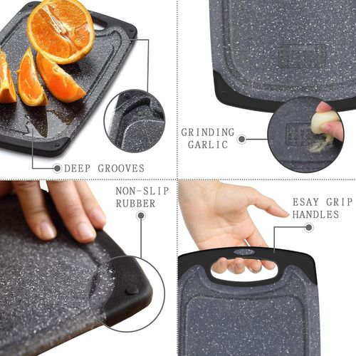 CYFAZA Cutting Boards for Kitchen, Large-Small Cutting Board Set of 3, Dishwasher Safe, Juice Groove, Easy Grip Handle, Non-Slip Rubber Cutting Board
