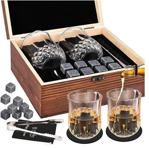 Whisky Stones and Glasses Gift Set, Whisky Granite Chilling Stones