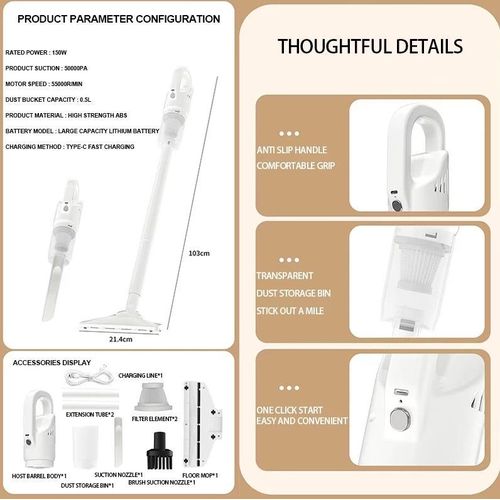 2 In 1 Cordless Wireless Rechargeable Vacuum Cleaner,Portable Handheld Silent Vacuum Cleaner For Household Cars-High Power, Strong Suction