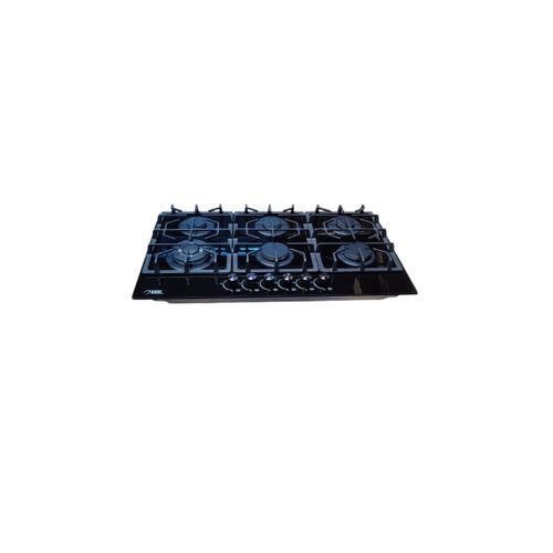 KHAL Hob 6 Gas Burner with 1 Wok Burner, Black Glass 90cm ID-6002