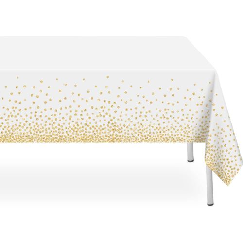 White and Gold Dot Tablecloth, White Plastic Table Cloths for Parties Disposable, 54x108in Waterproof Rectangular Camping Tablecloth for Birthday Party Picnic Baby Shower