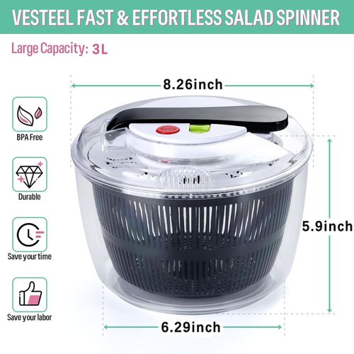 Flushrenic Salad Spinner,Fruit Washer,Vegetable Dryer,Lettuce Spinner,Salad Dryer for Washing, Spinning, and Draining Greens,with Bowl and Mesh Basket