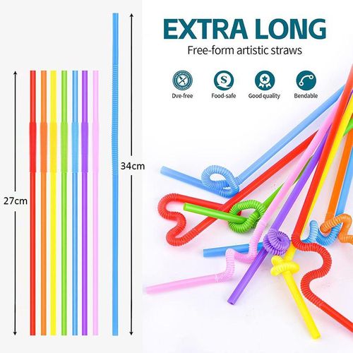 80 Pack Colorful Straws, Plastic Disposable Bendy Straws Extra Long Straws