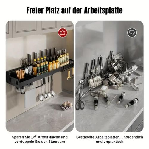 General 60cm Black Stainless Steel Kitchen Storage Shelf with Double Support