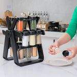 Rotating Spice Rack for Home – Kitchen Seasoning Storage Set with Glass Spice Jars, Organizer Shelf