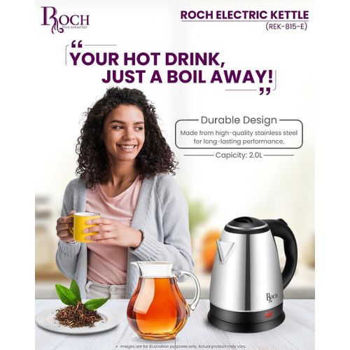 Roch REK-815-E Electric Kettle - 2L - 1500W - Silver  (1YR WRTY)