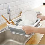 Large White Foldable Dish Drainer Plate Cutlery Basket，Collapsible Dish Drainer
