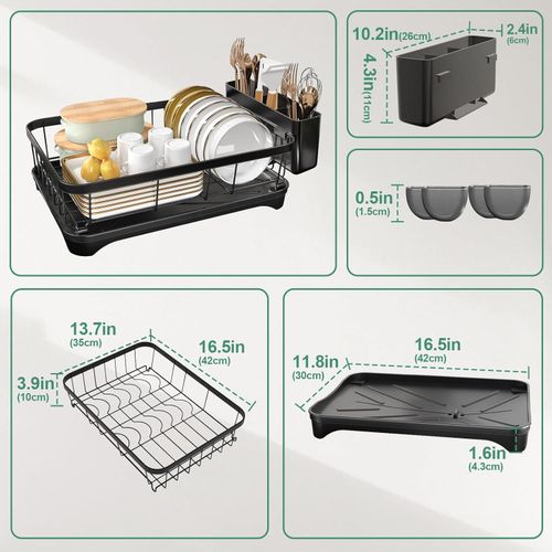Flushrenic Dishwashing rack,Kitchen countertop cutlery drying rack,Dish Drying Rack for Kitchen Counter,Adjustable Drain Spout,Utensil Separation Design,Spout Removable Utensil and Cup Holder,Kitchen storage