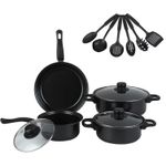 13-Piece Black Nonstick Cookware Set - Lightweight Stainless Steel Pots and Pans with Glass Lids