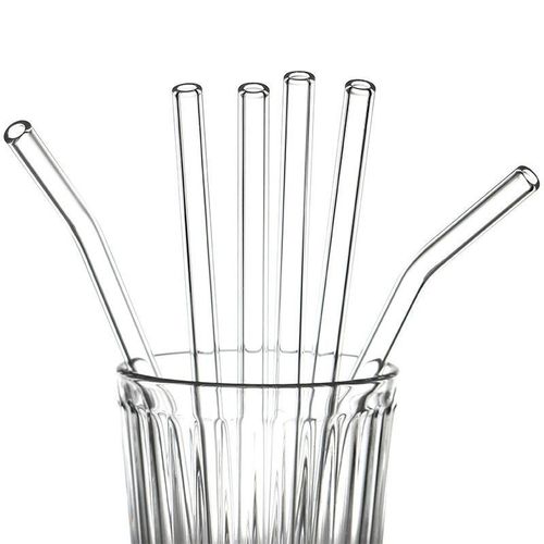 4-pack of high borosilicate transparent glass straws, heat-resistant and durable, with a free brush