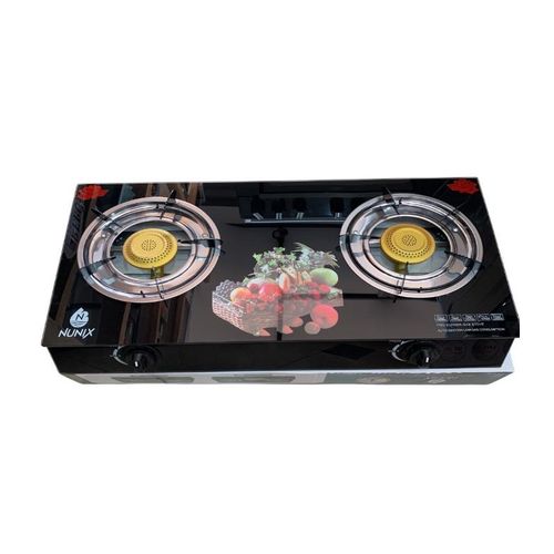 Nunix Cooker, Glass Table Top Double Burner Gas Stove GCPRO004