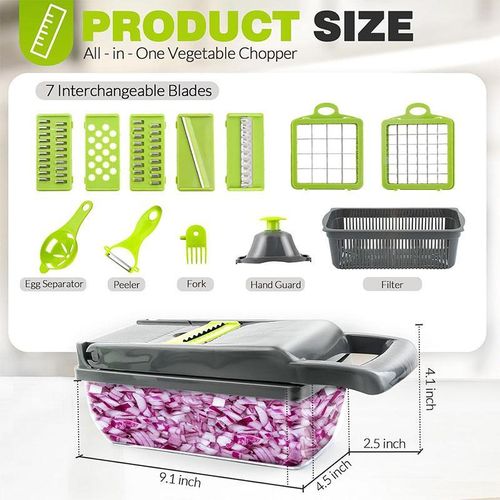 DONFANLIA 16-in-1 Vegetable Chopper Pro - Stainless Steel, BPA-Free, Mandoline Slicer &amp; Dicer Set with Drain Basket, Compact 13" Storage, Safe for Kids