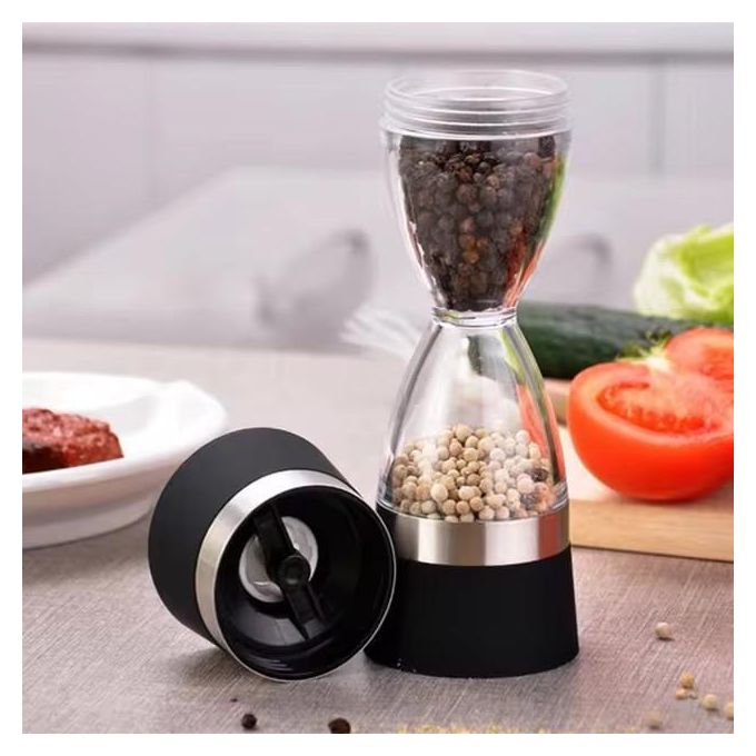 Manually adjustable thickness, hour glass 2 in 1 Dual Salt Pepper Mills,  Pepper Grinder, Sesame, Spice Grinder, Kitchen spice jar