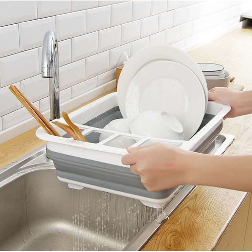 Large White Foldable Dish Drainer Plate Cutlery Basket，Collapsible Dish Drainer