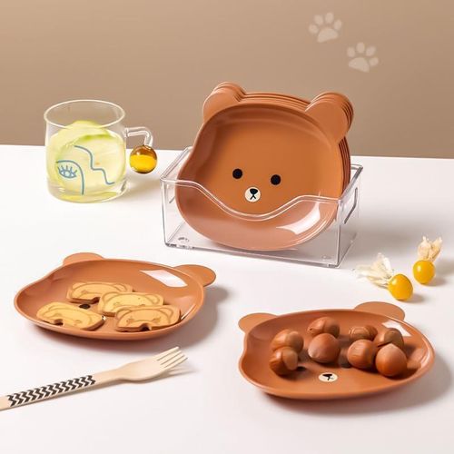 8 Pcs/Set Fruit Trays Serve Snacks Cartoon Bear Head Snack Plates Fruit Plates Household Supplies Clear(Brown)