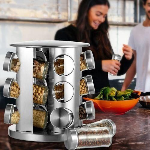Rotating Spice Rack with 12 Glass Jars/Spice Shelves