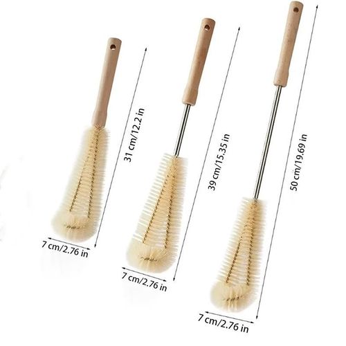 3PCS Bottle Cleaning Brush Set,  Long Wooden Handle Natural Bristle Water Bottle Cleaning Brush for Water Bottle, Cup, Teapot, Baby Bottle, Pot(S&amp;M&amp;L)
