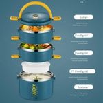 1 set of 4-layer stainless steel reusable lunch box with lunch bag and cutlery, large capacity portable thermos cup - blue