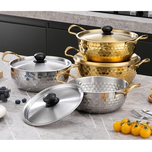 Hammered Stainless Steel 3-Piece Stockpot Set with Lid - Silver
