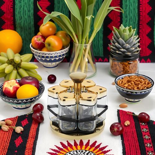 360-degree rotating spice rack with 6 spice jars