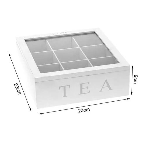 Wooden Tea Organizer with 9 Compartments, Tea Bag Holder with Clear Acrylic Top Window, Multi Functional Tea Box, Tea Storage Organizer