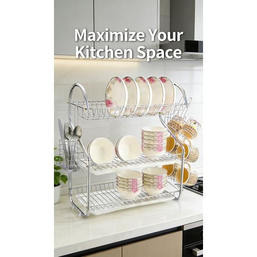 Homemate 20 Inch 3 - Layer Dish Drain Rack Stainless Steel Utensil &amp; Kitchen Tools Storage Organizer Drying Rack for Sink Counter Space Saving &amp; Rust-Resistant