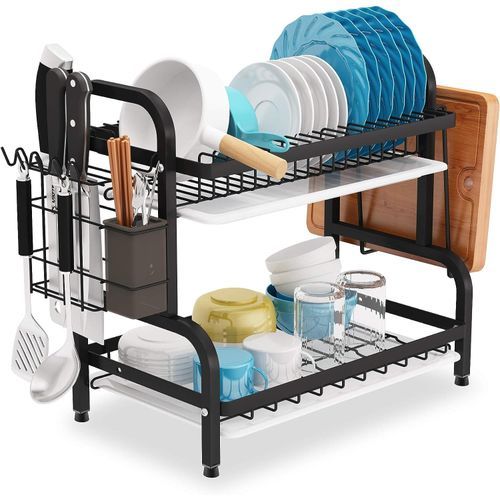 Dish Drainer 2 Tier Large Dish Drying Rack With 2 Drainboard