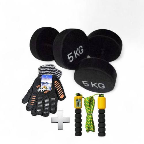 5kgs dumbbells set , skipping rope and free gloves
